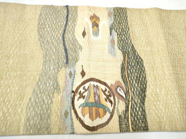 平和屋着物▽つけ帯　スリーシーズン　春夏秋　すくい織　幾何学花文　正絹　逸品　CABB9463hy