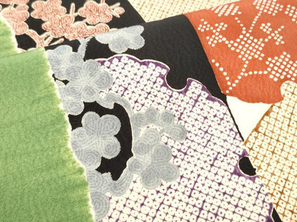 平和屋着物●摺型友禅　京都　多ち花　つけ帯　型染め　枝梅鹿の子雪輪文　正絹　逸品　CABB9464hy