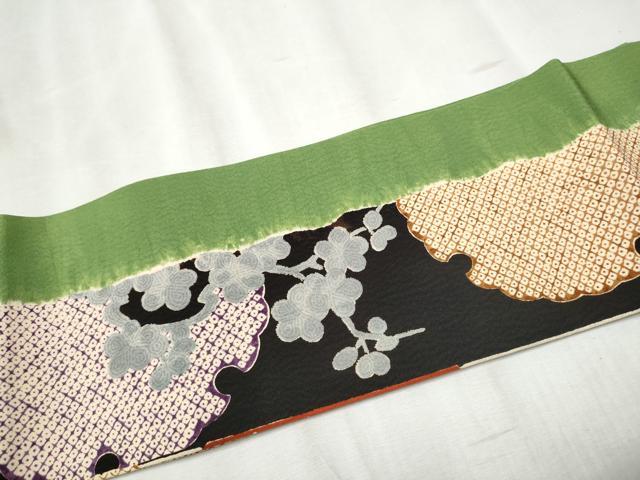 平和屋着物●摺型友禅　京都　多ち花　つけ帯　型染め　枝梅鹿の子雪輪文　正絹　逸品　CABB9464hy