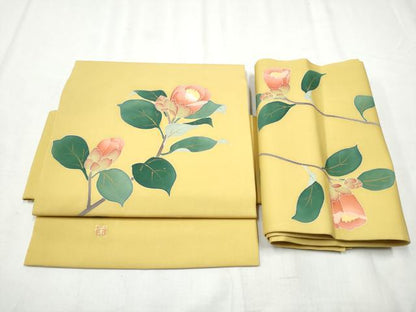 平和屋着物●塩瀬 つけ帯 作家物 枝花文 金彩 正絹 逸品 CABB9467hy