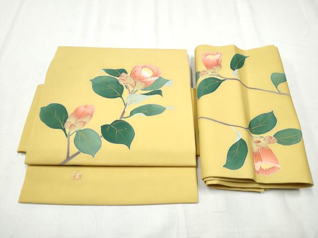 平和屋着物●塩瀬 つけ帯 作家物 枝花文 金彩 正絹 逸品 CABB9467hy