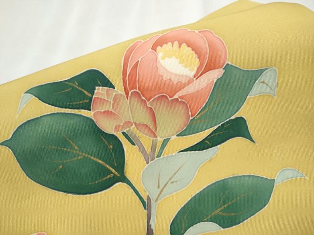 平和屋着物●塩瀬 つけ帯 作家物 枝花文 金彩 正絹 逸品 CABB9467hy