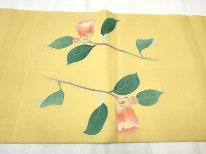 平和屋着物●塩瀬 つけ帯 作家物 枝花文 金彩 正絹 逸品 CABB9467hy