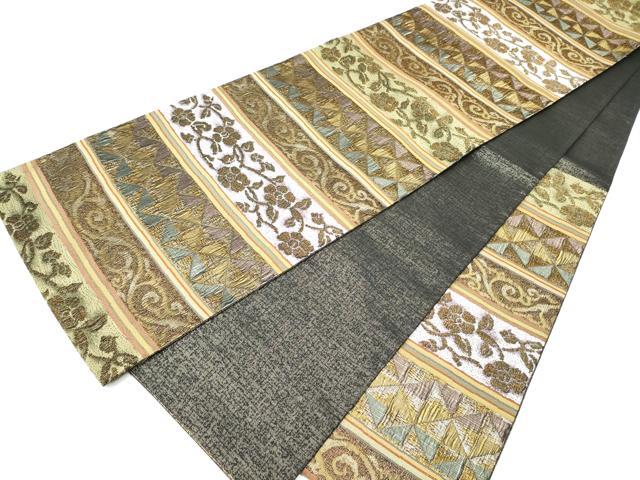 平和屋着物●六通柄袋帯 横段花文 金糸 正絹 逸品 CABB9476hy
