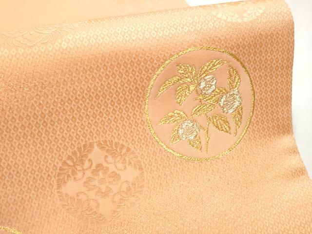 平和屋着物●六通柄袋帯 草花丸文 赤香色 金通し地 正絹 逸品 CABB9477hy