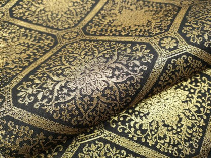 平和屋着物●両面 六通柄袋帯 正倉院天井花文 黒地 金糸 正絹 逸品 CABB9483hy