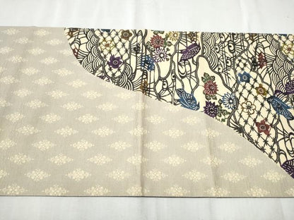 平和屋着物●両方向　両面　全通柄袋帯　紅型　花鳥文　正絹　逸品　未使用　CABB9485hy