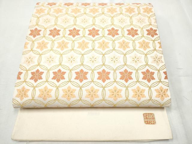 平和屋着物●西陣　織楽浅野　六通柄袋帯　唐織　職工花文　金糸　正絹　逸品　未使用　CABB9488hy