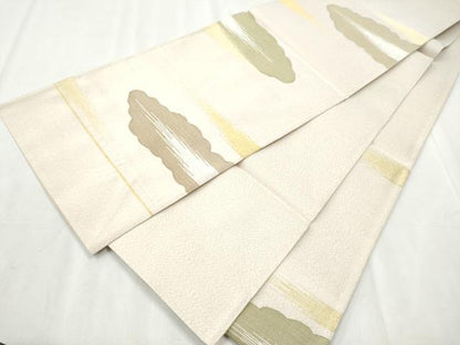 平和屋着物●六通柄袋帯 綴れ 雲取り霞文 金糸 正絹 逸品 未使用 CABB9489hy