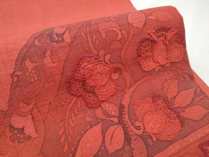 平和屋着物●中国三大刺繍 相良刺繍 結城紬 太鼓柄袋帯 花唐草文 証紙付き 正絹 逸品 CABB9490hy
