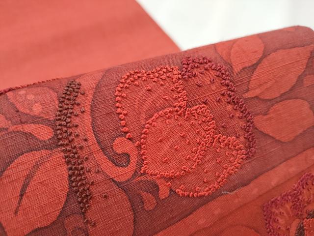 平和屋着物●中国三大刺繍 相良刺繍 結城紬 太鼓柄袋帯 花唐草文 証紙付き 正絹 逸品 CABB9490hy