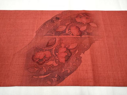 平和屋着物●中国三大刺繍 相良刺繍 結城紬 太鼓柄袋帯 花唐草文 証紙付き 正絹 逸品 CABB9490hy