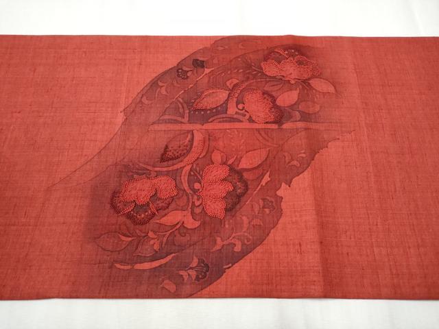 平和屋着物●中国三大刺繍 相良刺繍 結城紬 太鼓柄袋帯 花唐草文 証紙付き 正絹 逸品 CABB9490hy