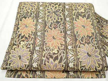 平和屋着物●九寸名古屋帯 唐織 花唐草文 金糸 正絹 逸品 CABB9494hy