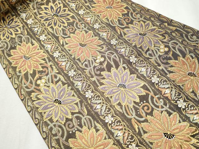 平和屋着物●九寸名古屋帯 唐織 花唐草文 金糸 正絹 逸品 CABB9494hy