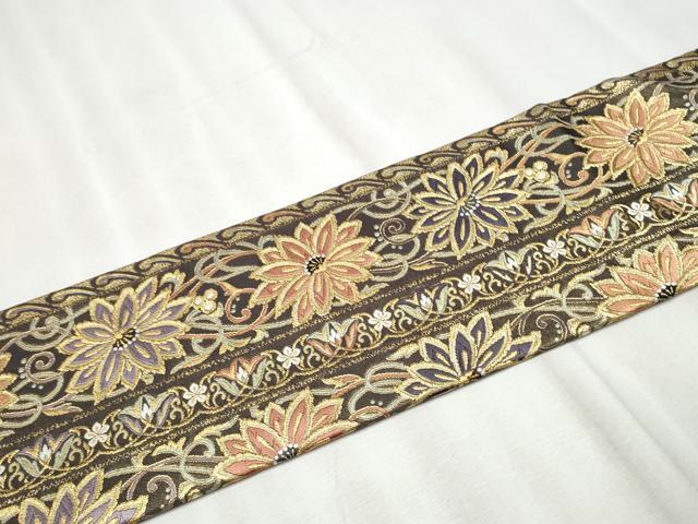 平和屋着物●九寸名古屋帯 唐織 花唐草文 金糸 正絹 逸品 CABB9494hy