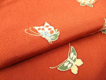 平和屋着物●九寸名古屋帯 駒刺繍 舞蝶文 金彩 鬼しぼ縮緬 正絹 逸品 CABB9495hy