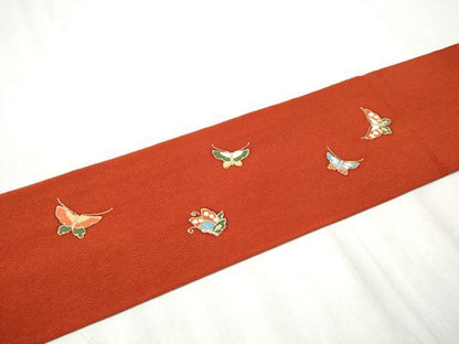平和屋着物●九寸名古屋帯 駒刺繍 舞蝶文 金彩 鬼しぼ縮緬 正絹 逸品 CABB9495hy