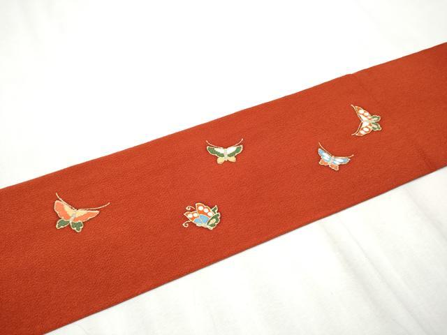 平和屋着物●九寸名古屋帯 駒刺繍 舞蝶文 金彩 鬼しぼ縮緬 正絹 逸品 CABB9495hy