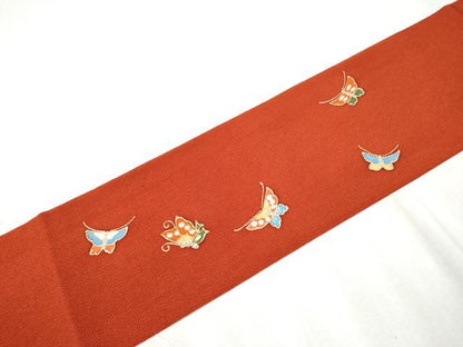 平和屋着物●九寸名古屋帯 駒刺繍 舞蝶文 金彩 鬼しぼ縮緬 正絹 逸品 CABB9495hy