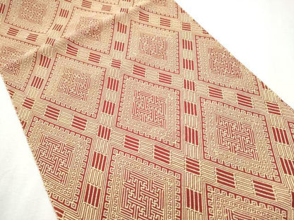 平和屋着物●こぎん刺し 九寸名古屋帯 菱吉祥文 正絹 逸品 CABB9497hy