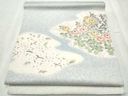 平和屋着物●九寸開き名古屋帯 草花文 正絹 逸品 CABB9499hy