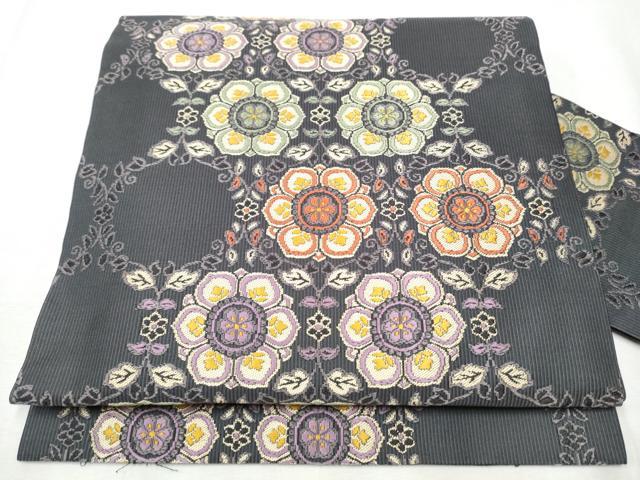 平和屋着物●九寸名古屋帯 唐織 草花文 正絹 逸品 CABB9505hy