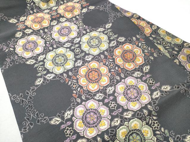 平和屋着物●九寸名古屋帯 唐織 草花文 正絹 逸品 CABB9505hy