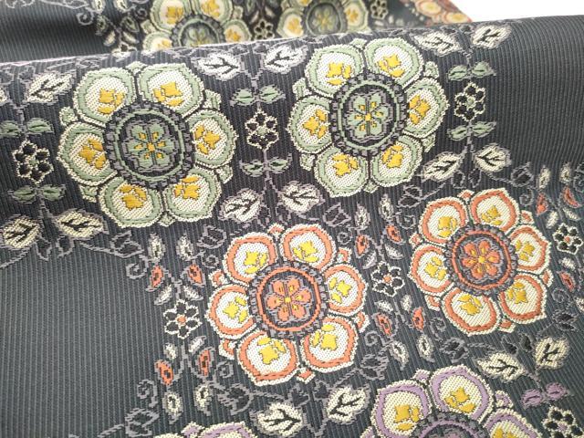 平和屋着物●九寸名古屋帯 唐織 草花文 正絹 逸品 CABB9505hy