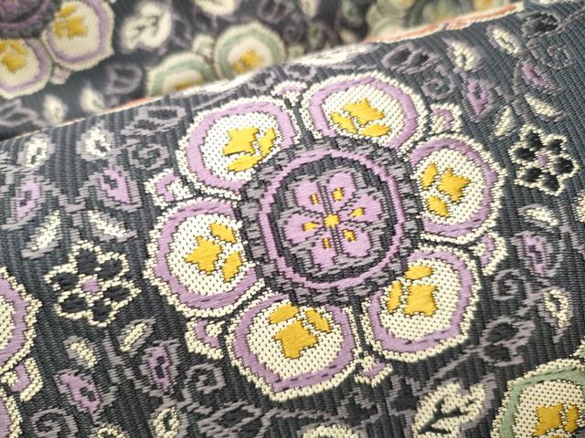 平和屋着物●九寸名古屋帯 唐織 草花文 正絹 逸品 CABB9505hy