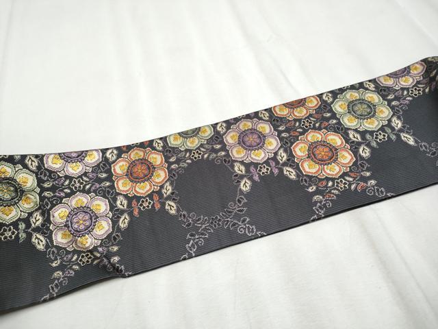平和屋着物●九寸名古屋帯 唐織 草花文 正絹 逸品 CABB9505hy