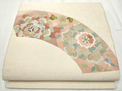 平和屋着物●爪掻き本綴れ 八寸名古屋帯 草花文 金糸 正絹 逸品 CABB9513hy