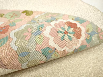 平和屋着物●爪掻き本綴れ 八寸名古屋帯 草花文 金糸 正絹 逸品 CABB9513hy