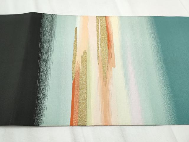 平和屋着物●爪掻き本綴れ 八寸名古屋帯 遠山霞文 黒地 金糸 正絹 逸品 CABB9517hy