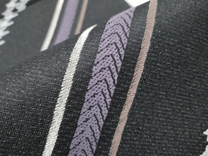 平和屋着物●両面 六通柄袋帯 NICOLE 斜線文 千鳥格子 黒地 銀糸 正絹 逸品 CABB9521hy