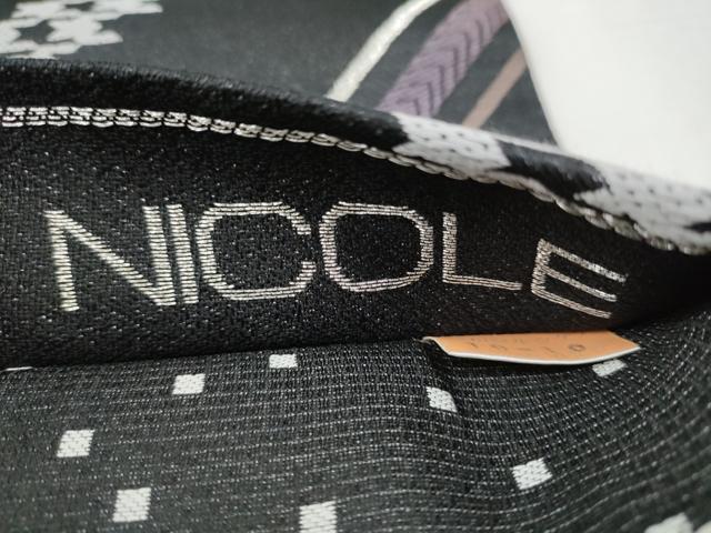 平和屋着物●両面 六通柄袋帯 NICOLE 斜線文 千鳥格子 黒地 銀糸 正絹 逸品 CABB9521hy