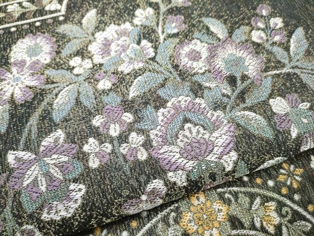 平和屋着物▽六通柄袋帯 スリーシーズン 春夏秋 象 草花文 金糸 正絹 逸品 CABB9523hy