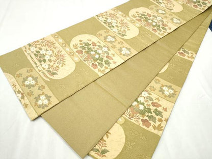 平和屋着物●六通柄袋帯 唐織 正倉院花草屏風文 金糸 正絹 逸品 CABB9524hy