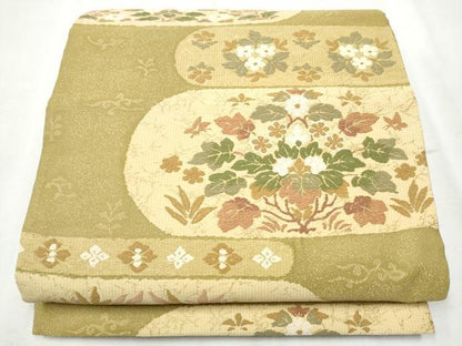 平和屋着物●六通柄袋帯 唐織 正倉院花草屏風文 金糸 正絹 逸品 CABB9524hy