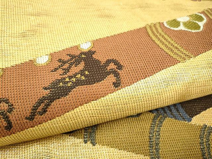 平和屋着物▽六通柄袋帯 スリーシーズン 春夏秋 鹿 横笛花文 金糸 正絹 逸品 CABB9527hy