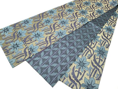 平和屋着物●両面 全通柄袋帯 草花文 金糸 正絹 逸品 CABB9528hy