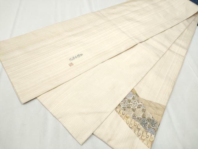 平和屋着物●手彫木版染 佐伯武晴 太鼓柄袋帯 すくい織 切嵌風景文 正絹 逸品 CABB9532hy