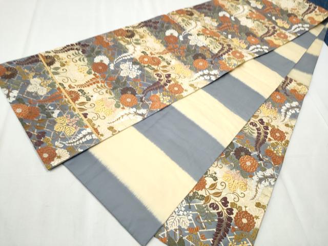 平和屋着物●六通柄袋帯 唐織 草花文 金糸 正絹 逸品 CABB9533hy