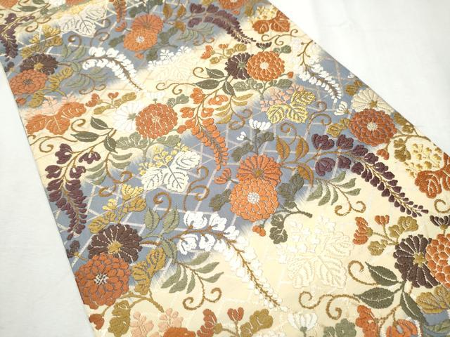 平和屋着物●六通柄袋帯 唐織 草花文 金糸 正絹 逸品 CABB9533hy