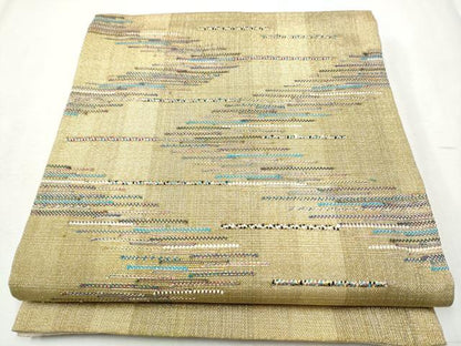 平和屋着物▽太鼓柄袋帯 スリーシーズン 春夏秋 霞文 金糸 正絹 逸品 CABB9534hy