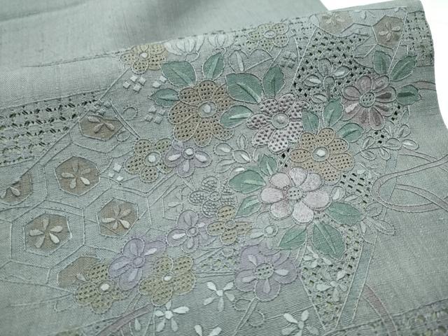 平和屋着物●中国三大刺繍　スワトウ相良刺繍　総刺繍　太鼓柄　京袋帯　紬地　エ霞草花文　正絹　逸品　CABB9544hy