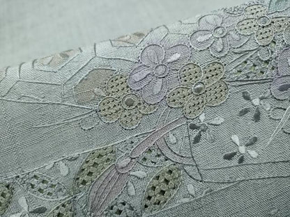 平和屋着物●中国三大刺繍　スワトウ相良刺繍　総刺繍　太鼓柄　京袋帯　紬地　エ霞草花文　正絹　逸品　CABB9544hy