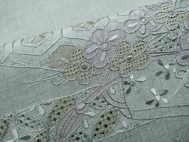 平和屋着物●中国三大刺繍　スワトウ相良刺繍　総刺繍　太鼓柄　京袋帯　紬地　エ霞草花文　正絹　逸品　CABB9544hy