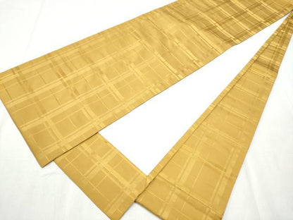 平和屋着物●全通柄袋帯 吉野間道 黄朽葉色 金糸 正絹 逸品 CABB9545hy