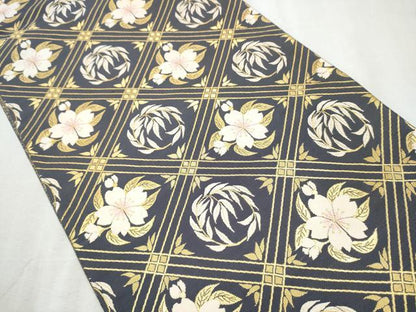平和屋着物●両面 六通柄袋帯 菱天井枝葉舞桜文 金糸 正絹 逸品 CABB9546hy